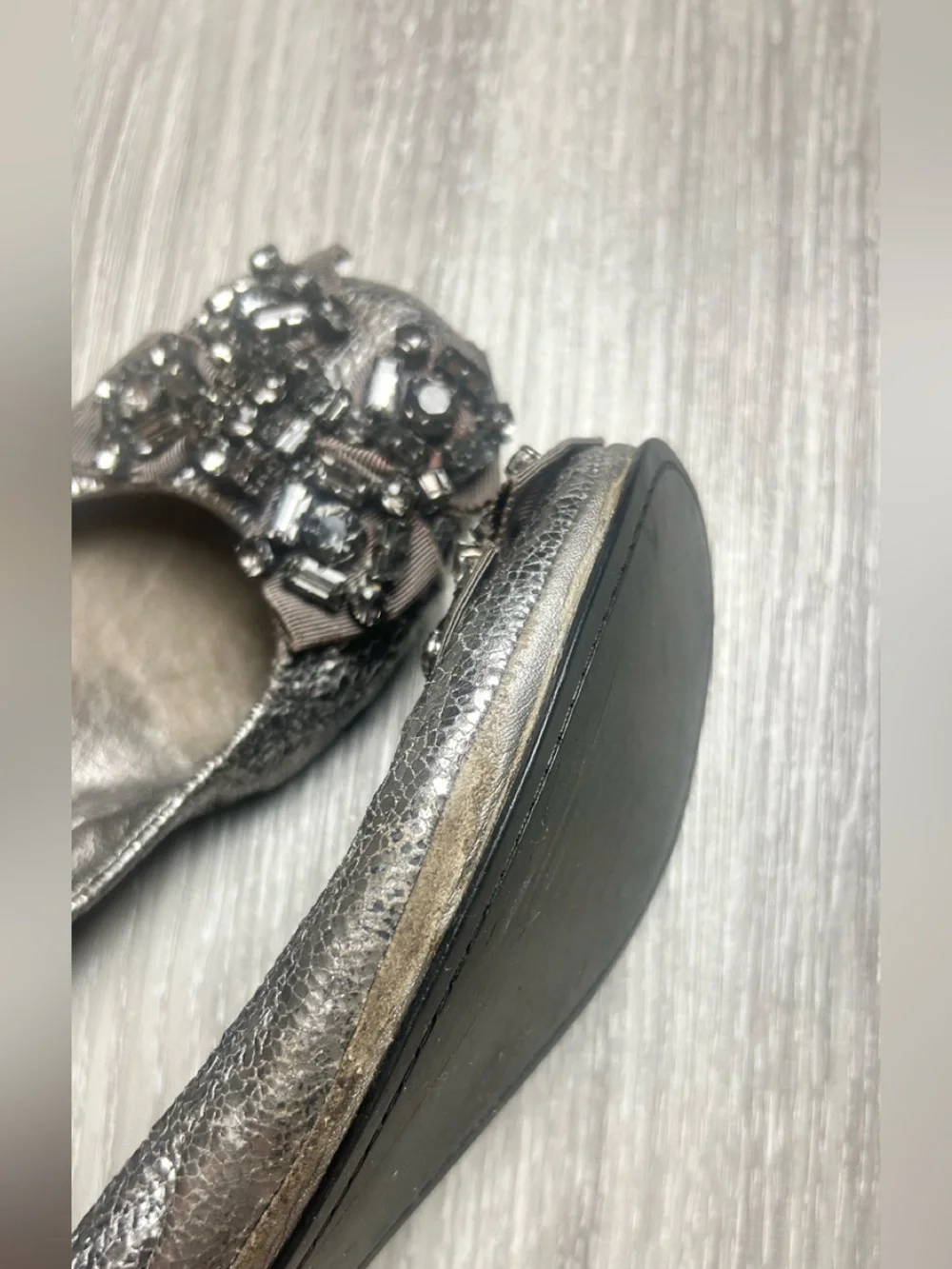 Tory Burch Azalea Metallic Embellished Jewel Bow Ballet Flats 6.5 M